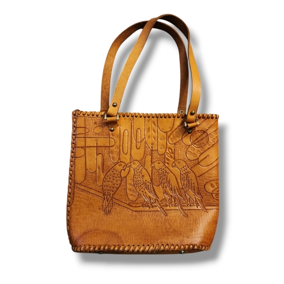 Vintage Tooled Leather Birds Purse - Picture 1 of 4